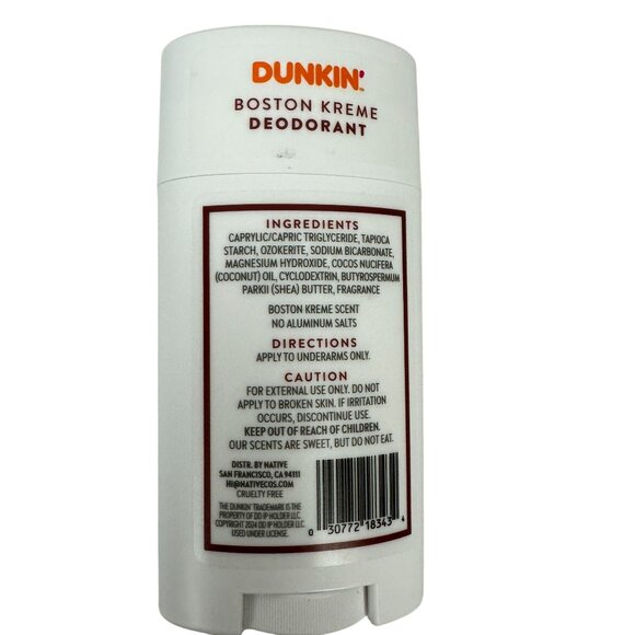 Native Dunkin Boston Kreme Deodorant 2.65 Oz Paraben Free Aluminum Free - Picture 2 of 4